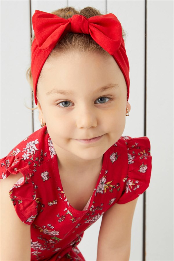 Canlı Kırmızı El Yapımı Yumuşak Fiyonk Bağlamalı Doğal Pamuklu Penye Bebek Çocuk Kız Bandana BEST OF SERİSİ