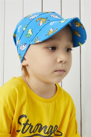 %100 Pamuklu El yapımı Ekstra Yumuşak Erkek Bebek Çocuk Vizyerli  Mavi 4 Mevsim Şapka