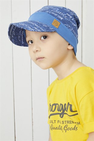%100 Pamuklu El yapımı Ekstra Yumuşak Erkek Bebek Çocuk Mavi Vizyerli 4 Mevsim Penye Şapka