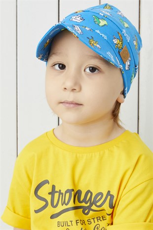 %100 Pamuklu El yapımı Ekstra Yumuşak Erkek Bebek Çocuk Vizyerli  Mavi 4 Mevsim Şapka