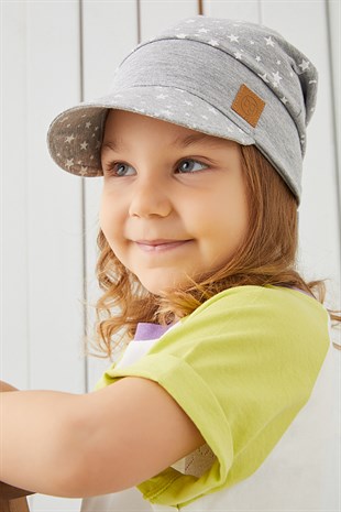 %100 Pamuklu El yapımı Ekstra Yumuşak Kız Bebek Çocuk Vizyerli  Gri Yaz Bahar fiyonklu Şapka