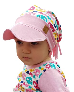 Babygiz %100 Pamuklu,El yapımı,Ekstra Yumuşak Kız Bebek Çocuk Vizyerli  kedi desenli  Şapka Bere