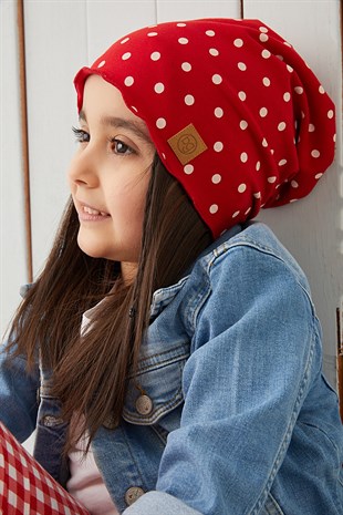Kırmızı Beyaz Puantiye Kız Çocuk Bebek Şapka Bere yumuşak %100 pamuklu penye TREND SERİ