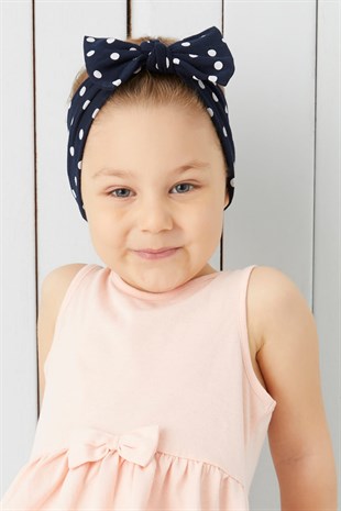 Lacivert Beyaz Puantiyeli El Yapımı Yumuşak Fiyonk Bağlamalı Doğal Pamuklu Penye Bebek Çocuk Kız Bandana BEST OF SERİSİ