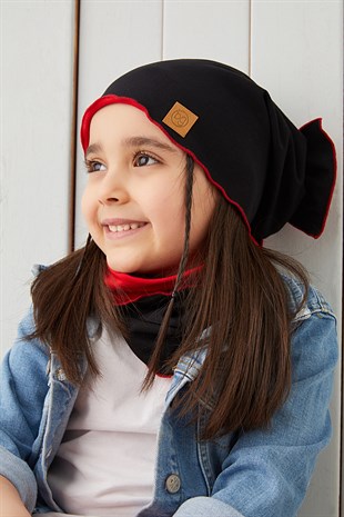 Siyah Kırmızı Çocuk Bebek Şapka Bere yumuşak %100 pamuklu penye ELİT seri